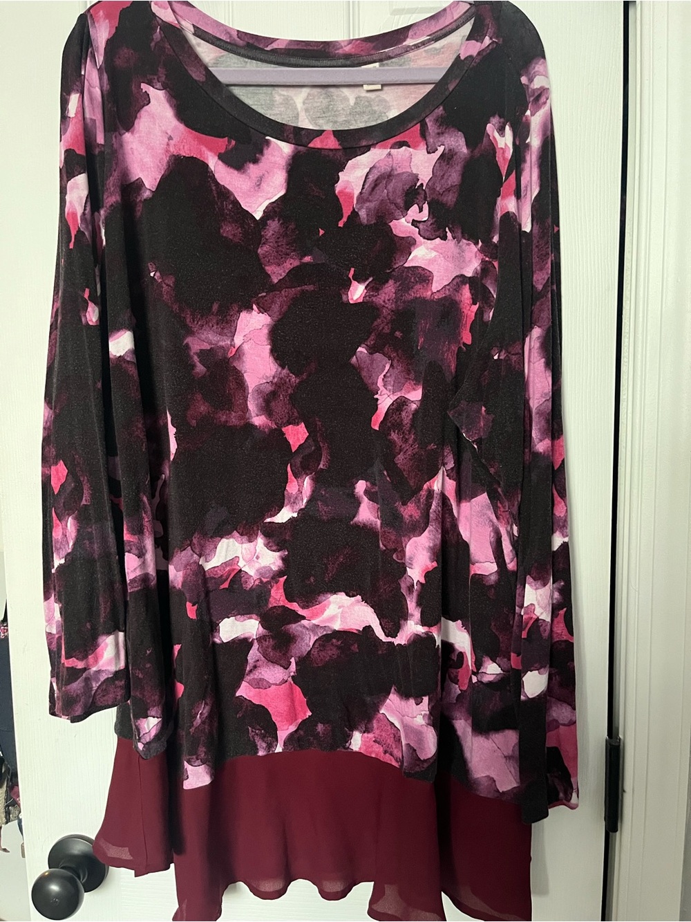 LOGO by Lori Goldstein Pink & Black Floral Layered Long Sleeve Tunic - 3X